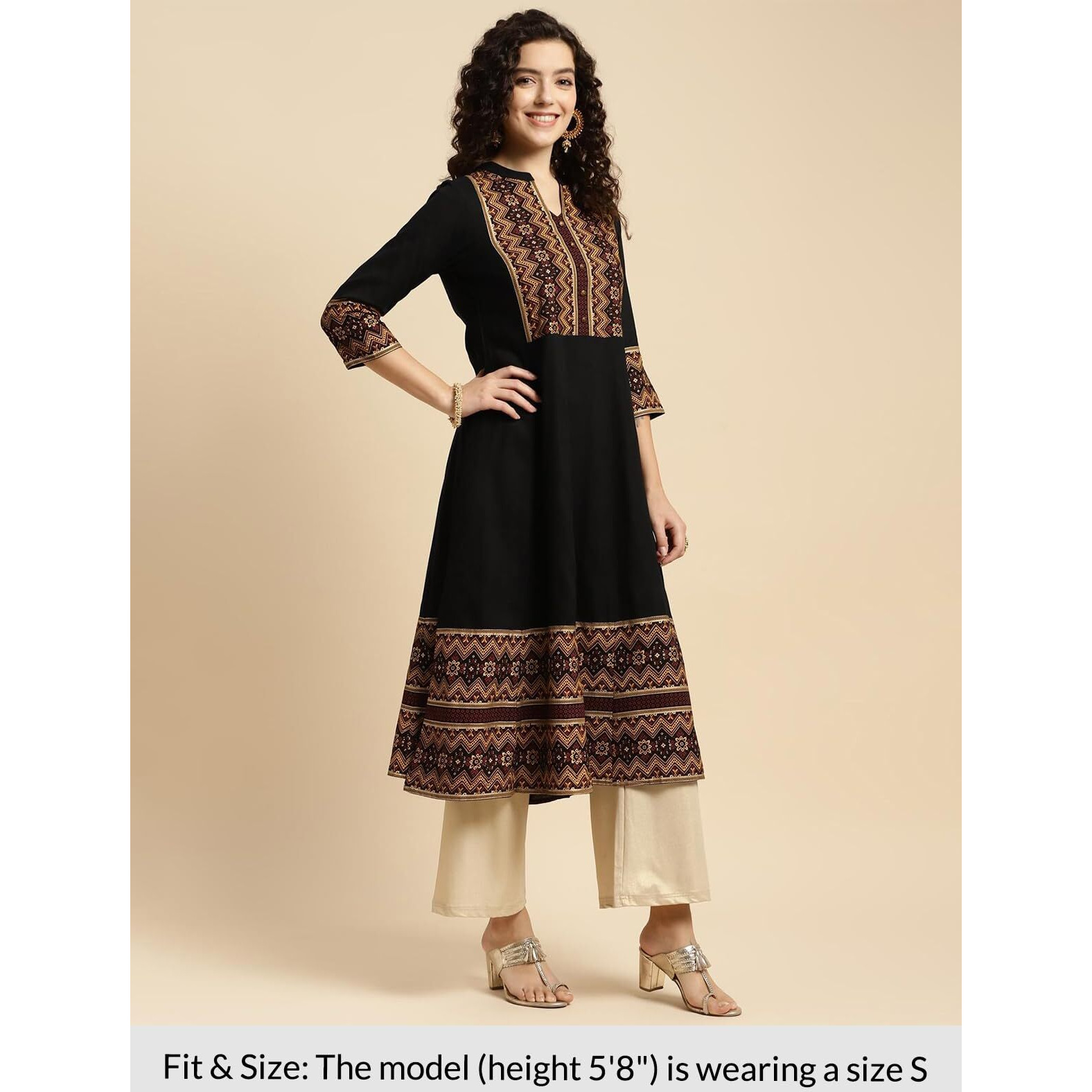 Rangita Black Rayon Calf Length Printed Flared Kurti For Women | Kurta For Women_L
