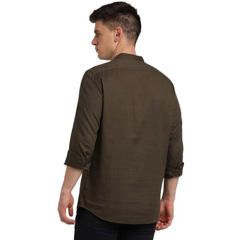 Turtle Men 100% Cotton Brown Solid Slim Fit Casual Kurta Shirt