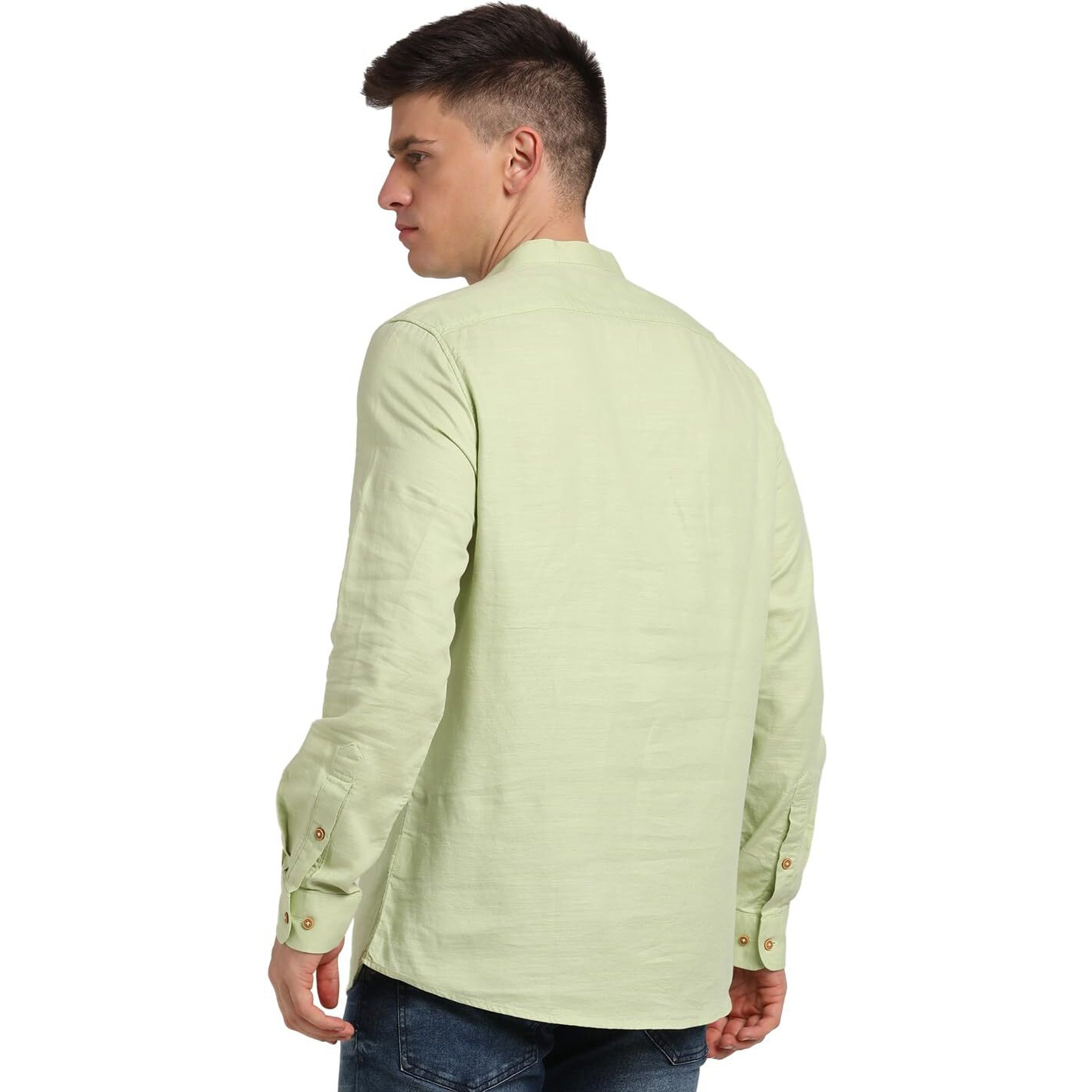 Turtle Men 100% Cotton Solid Pista Green Casual Kurta Shirt