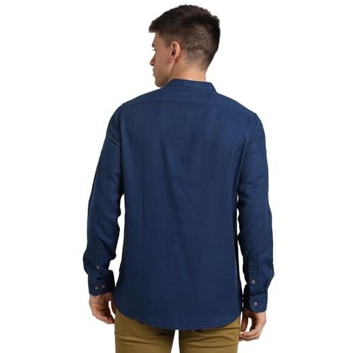 Turtle Men 100% Cotton Blue Solid Slim Fit Casual Kurta Shirt