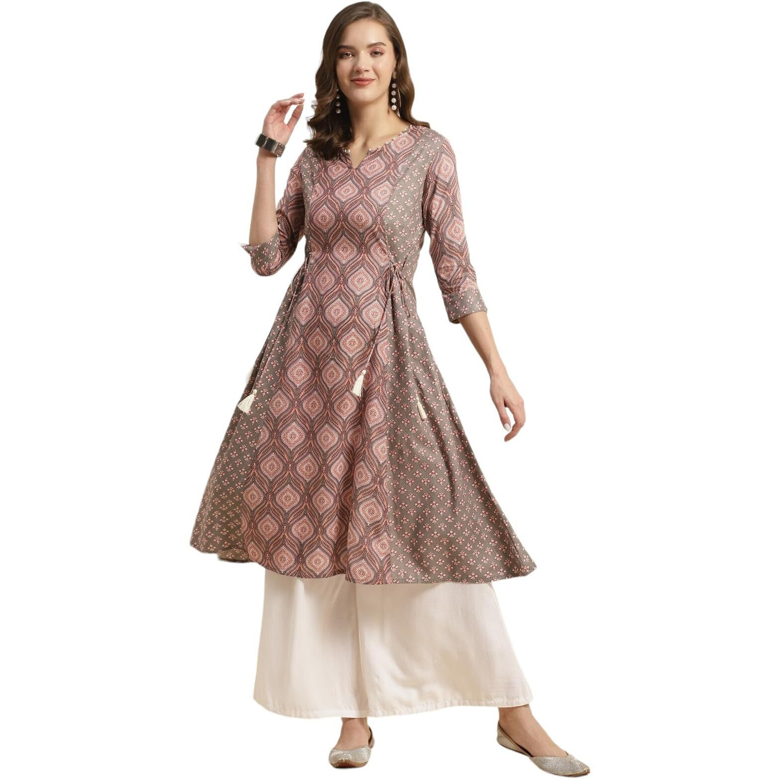 Rangita Rust Rayon Calf Length Printed Flared Kurti For Women | Kurta For Women_3Xl