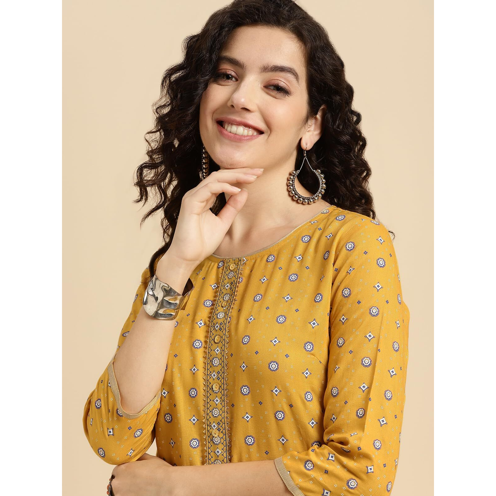 Rangita Yellow Rayon Printed Straight Kurta With Pant | Kurta Set For Women_S