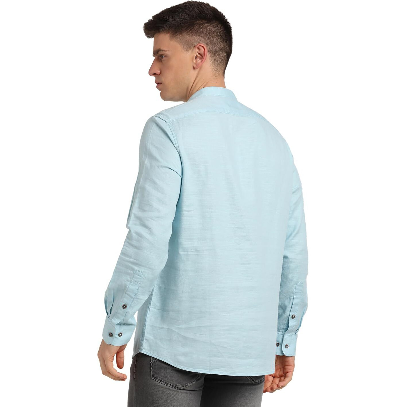 Turtle Men 100% Cotton Light Blue Solid Slim Fit Casual Kurta Shirt