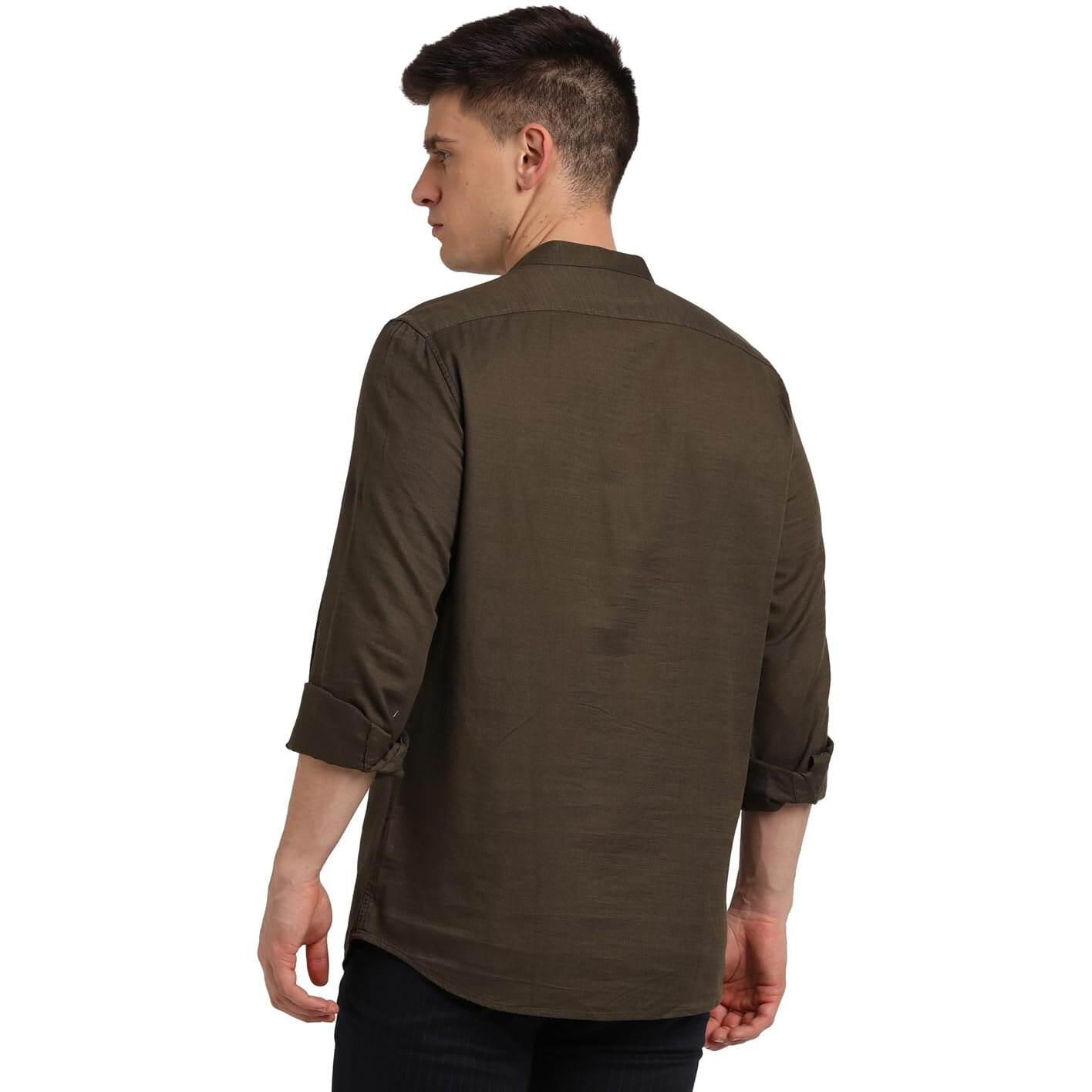 Turtle Men 100% Cotton Brown Solid Slim Fit Casual Kurta Shirt