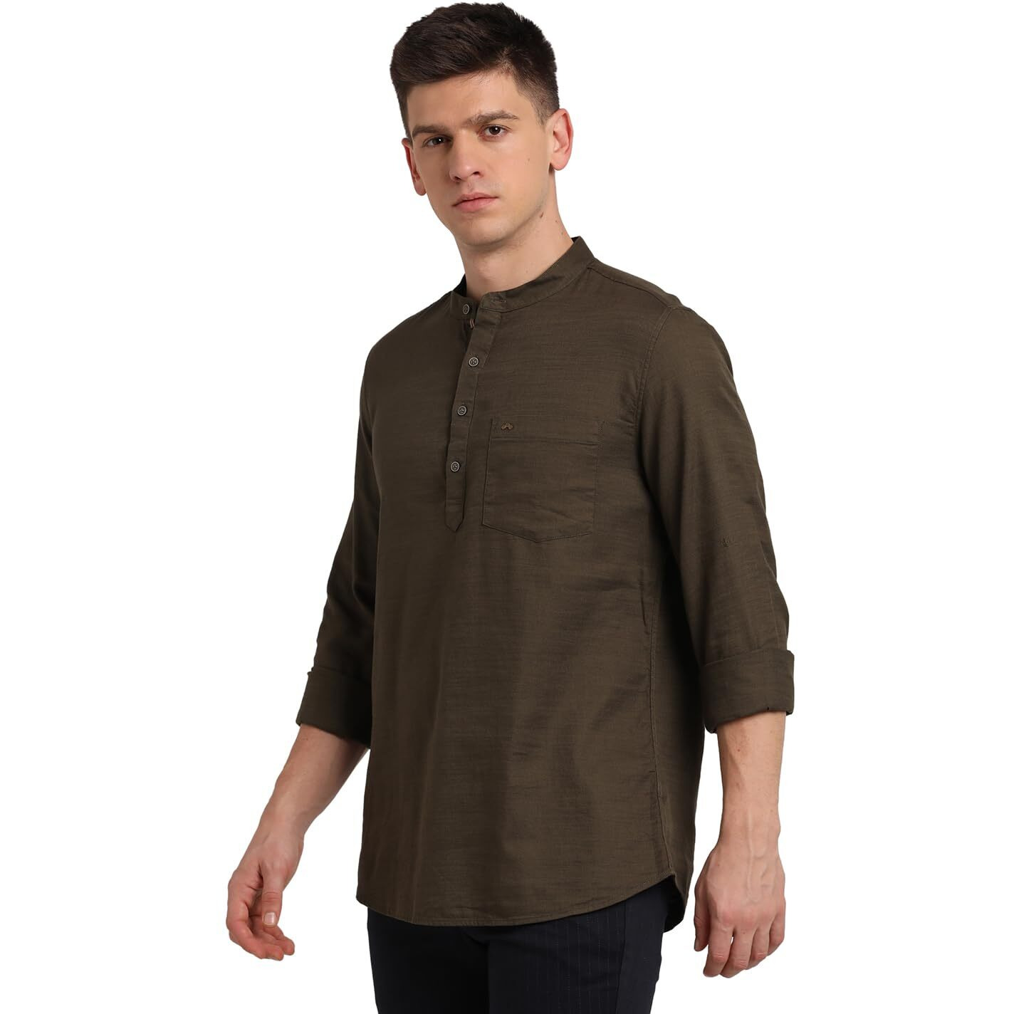 Turtle Men 100% Cotton Brown Solid Slim Fit Casual Kurta Shirt