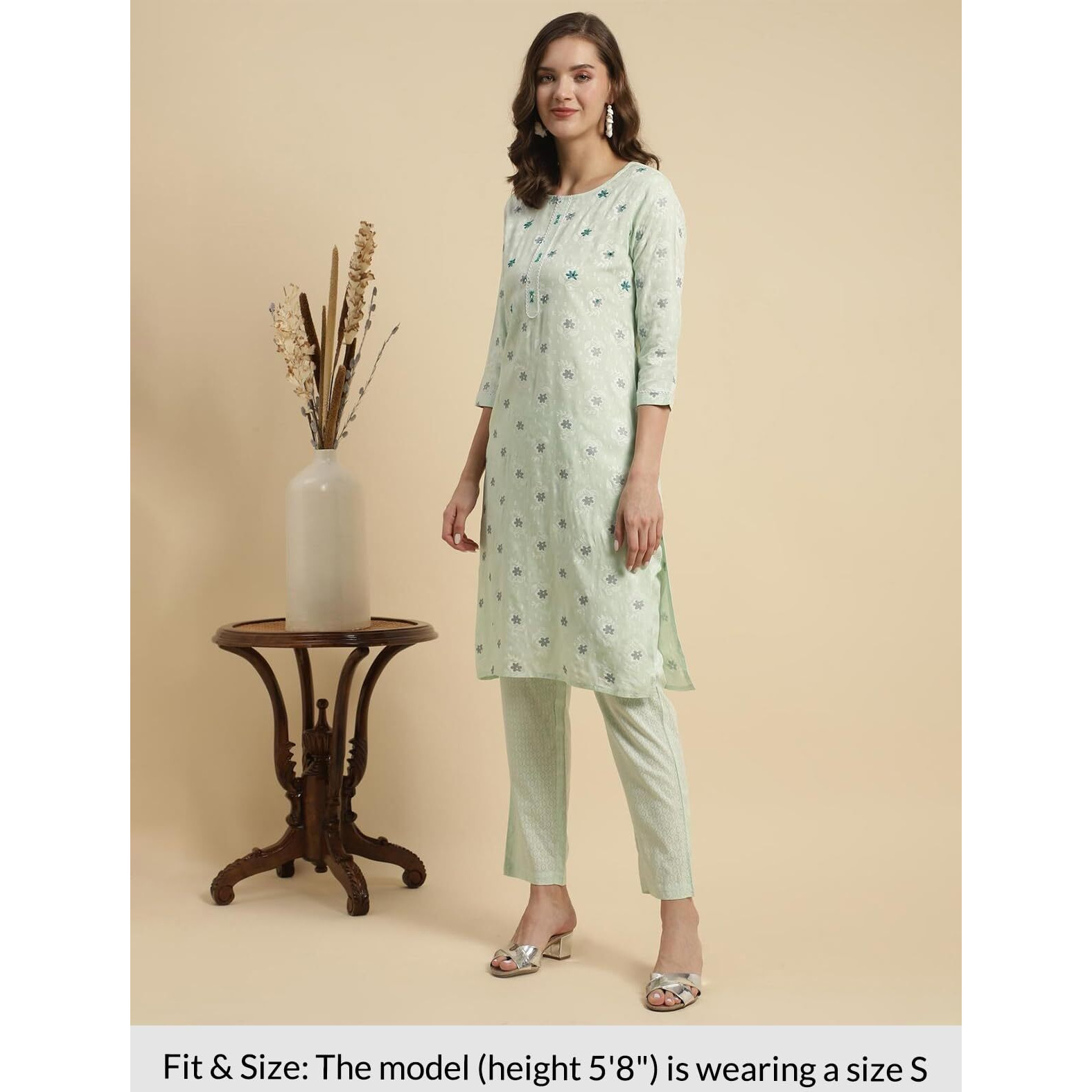 Rangita Green Rayon Embroidered Straight Kurta With Pant | Kurta Set For Women_L