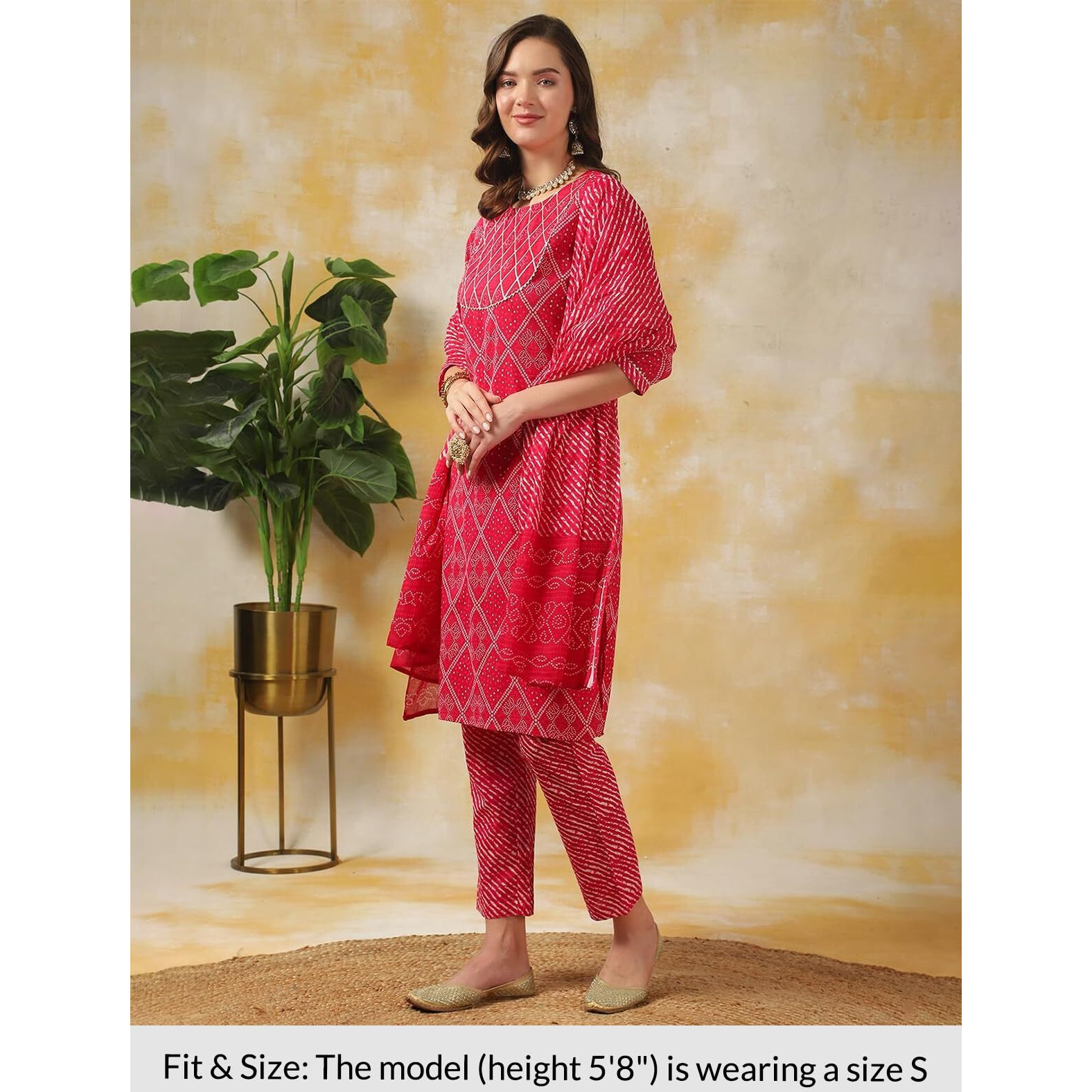 Rangita Pink Cotton Printed Straight Kurta With Pant And Dupatta | Kurta Set For Women_M