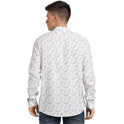 Turtle Men 100% Cotton Slim Fit Off White Printed Kurta Shirt
