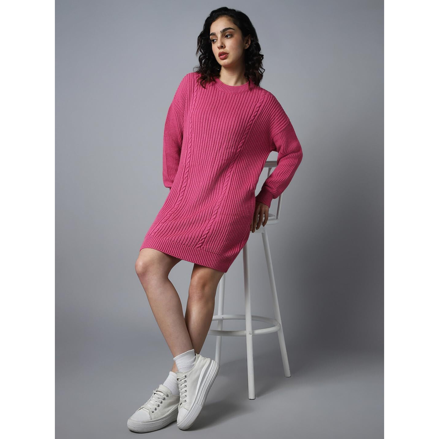 High Star Women's Acrylic Blend A-Line Knee-Length Dress (Hswsww23002_Pn_Pink