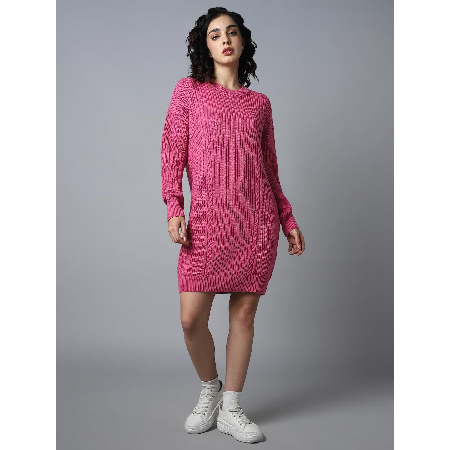 High Star Women's Acrylic Blend A-Line Knee-Length Dress (Hswsww23002_Pn_Pink