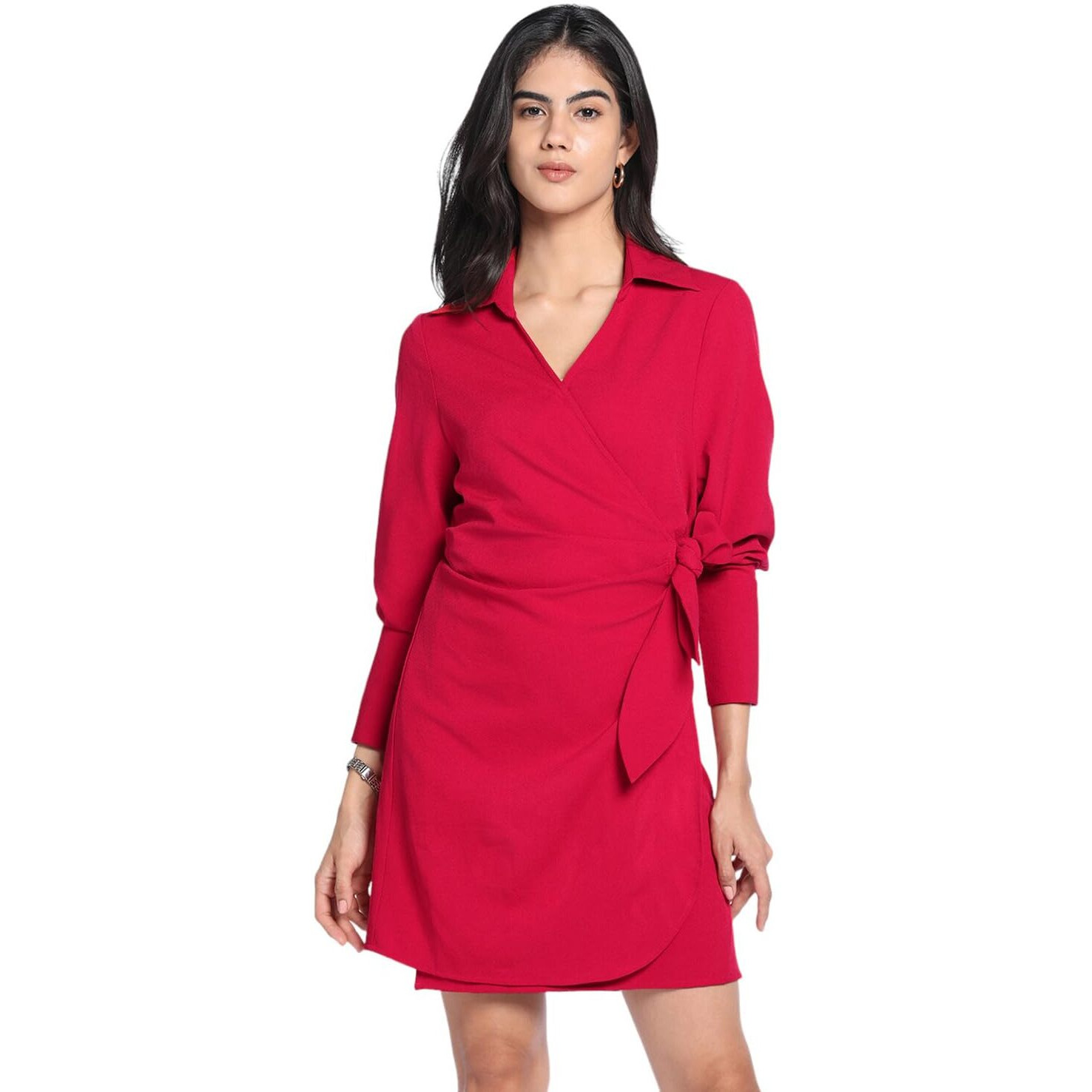 Dennis Lingo Dl Woman Polyester Blend Wrap Knee-Length Dress Red