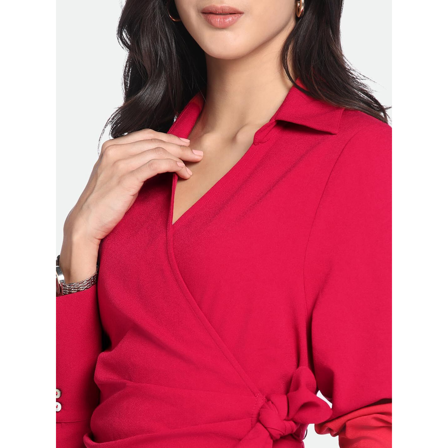 Dennis Lingo Dl Woman Polyester Blend Wrap Knee-Length Dress Red