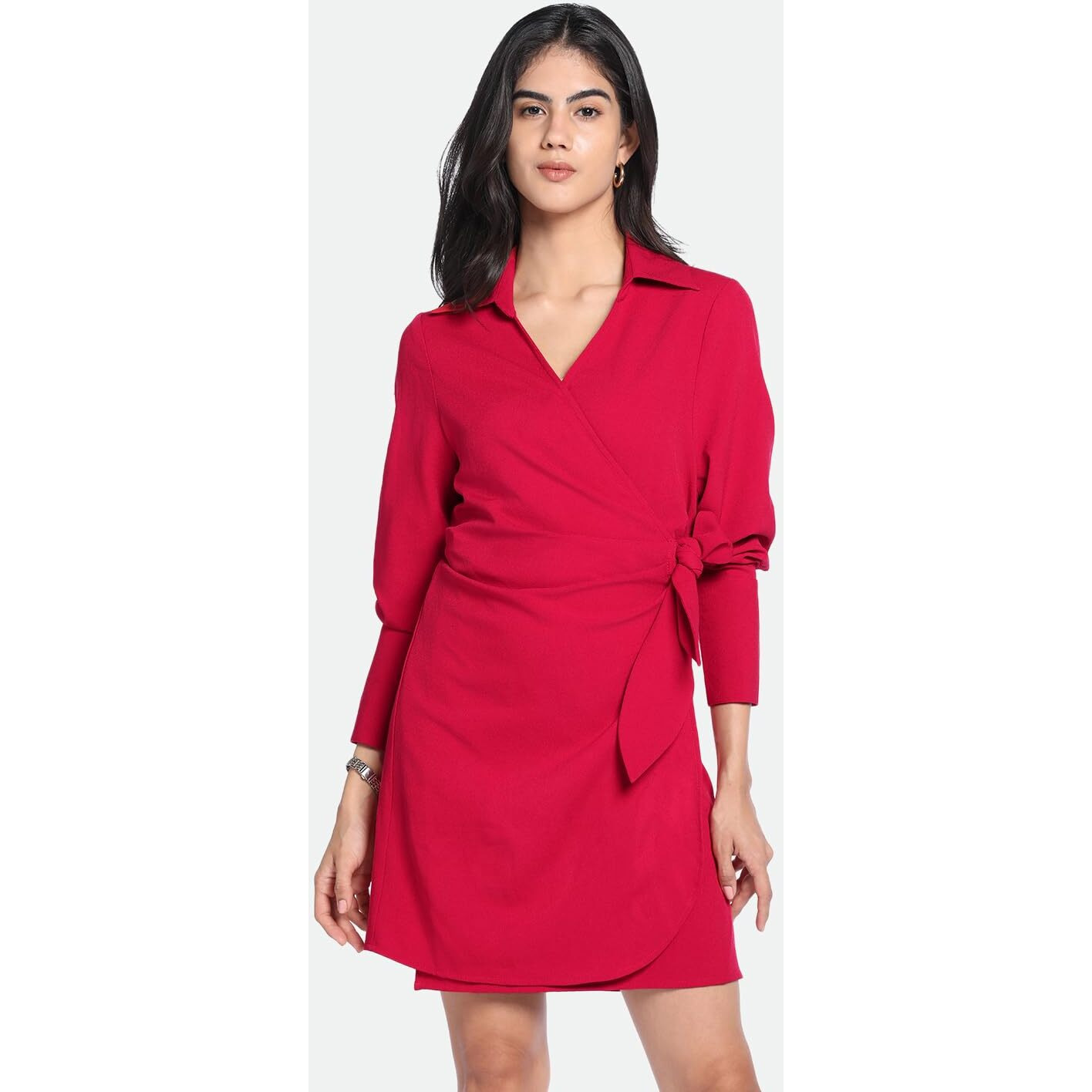 Dennis Lingo Dl Woman Polyester Blend Wrap Knee-Length Dress Red