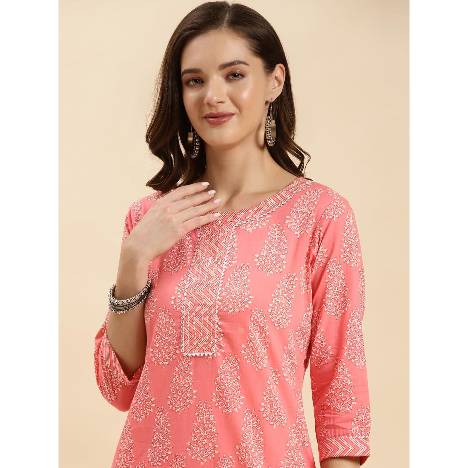 Rangita Peach Cotton Printed Straight Kurta With Pant | Kurta Set For Women_Xl