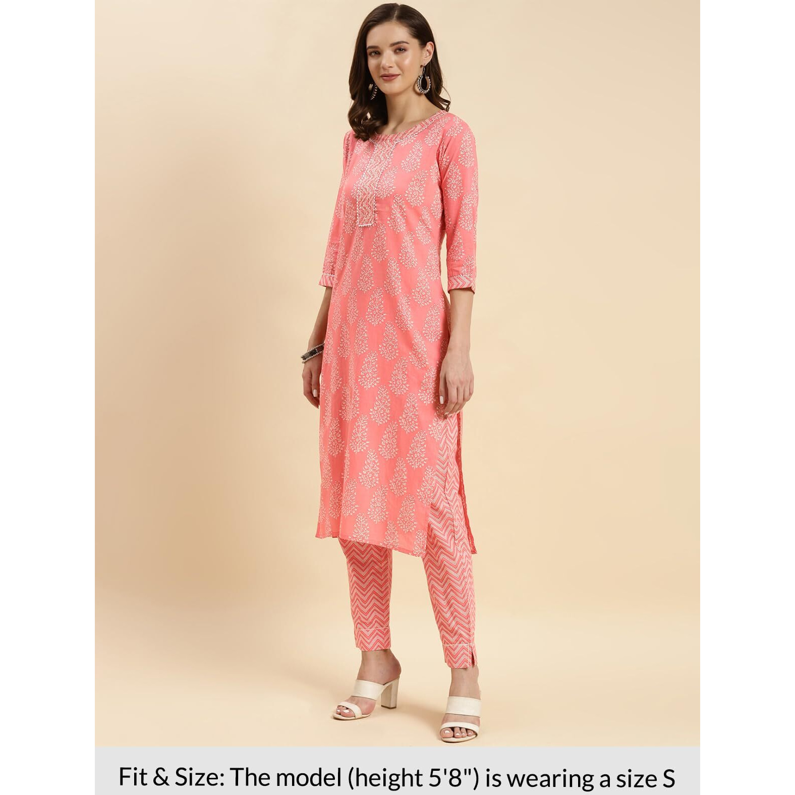 Rangita Peach Cotton Printed Straight Kurta With Pant | Kurta Set For Women_Xl