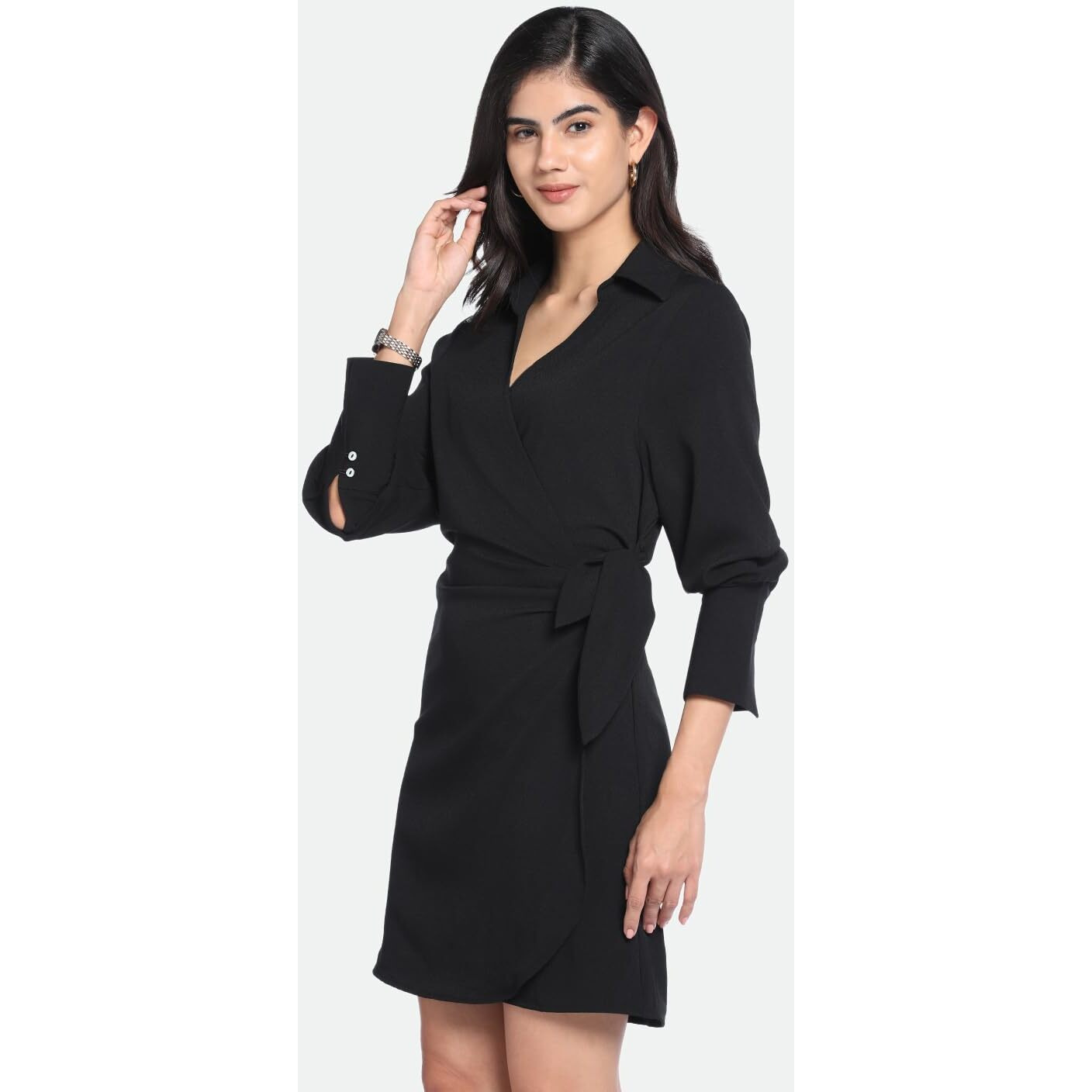 Dennis Lingo Dl Woman Polyester Blend Wrap Knee-Length Dress Black