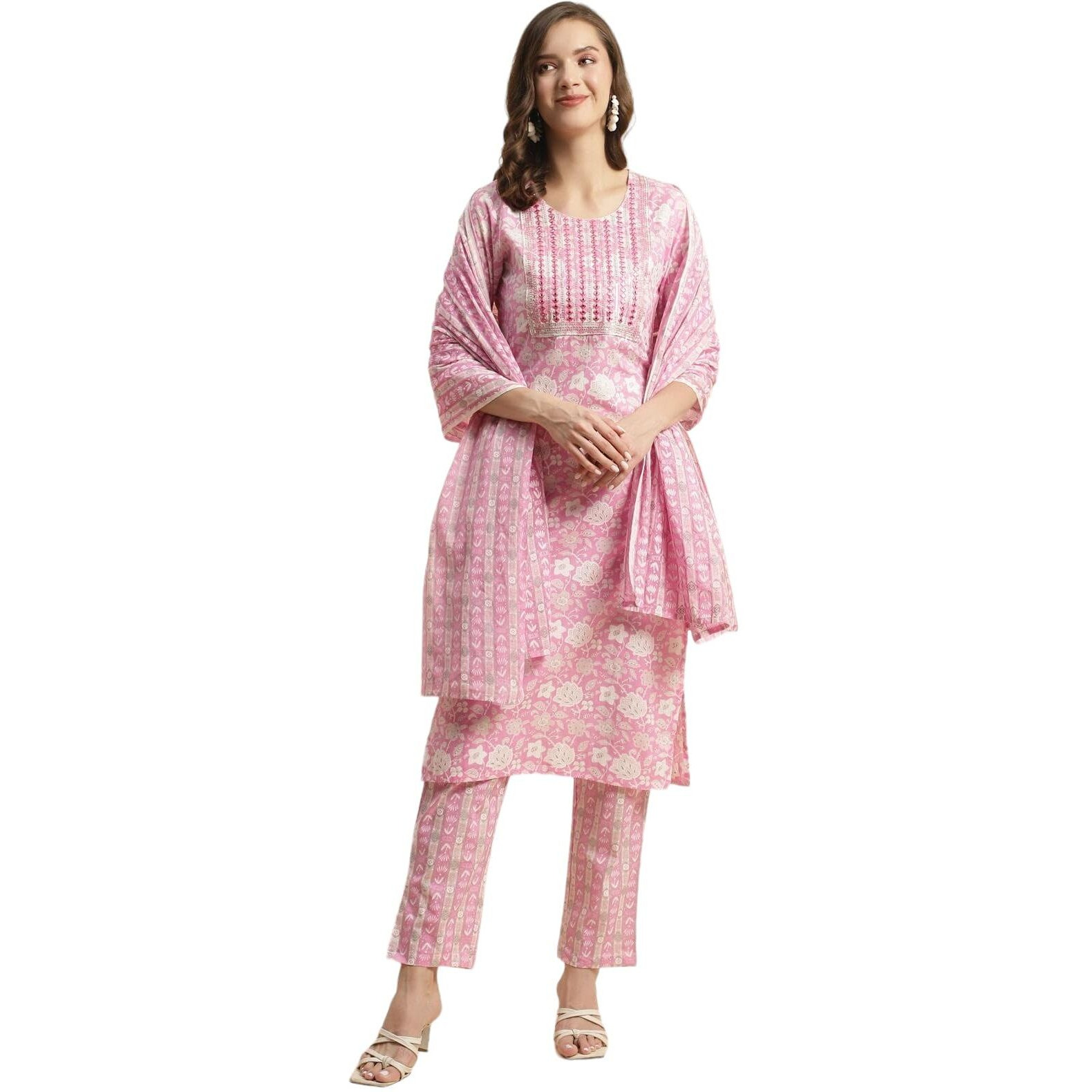 Rangita Pink Cotton Embroidered Straight Kurta With Pant And Dupatta | Kurta Set For Women_2Xl