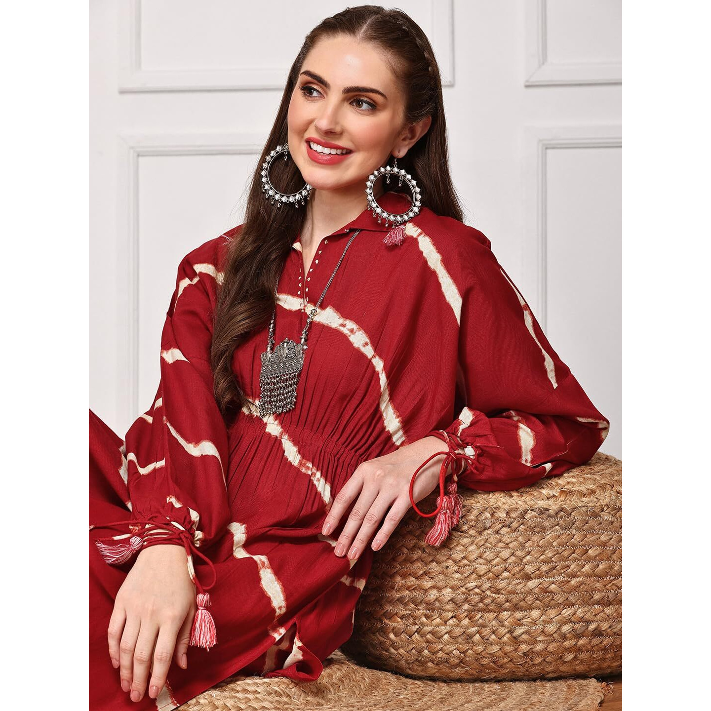 Ishin Women Red 2 Pcs Set (Kurta With Bottom)
