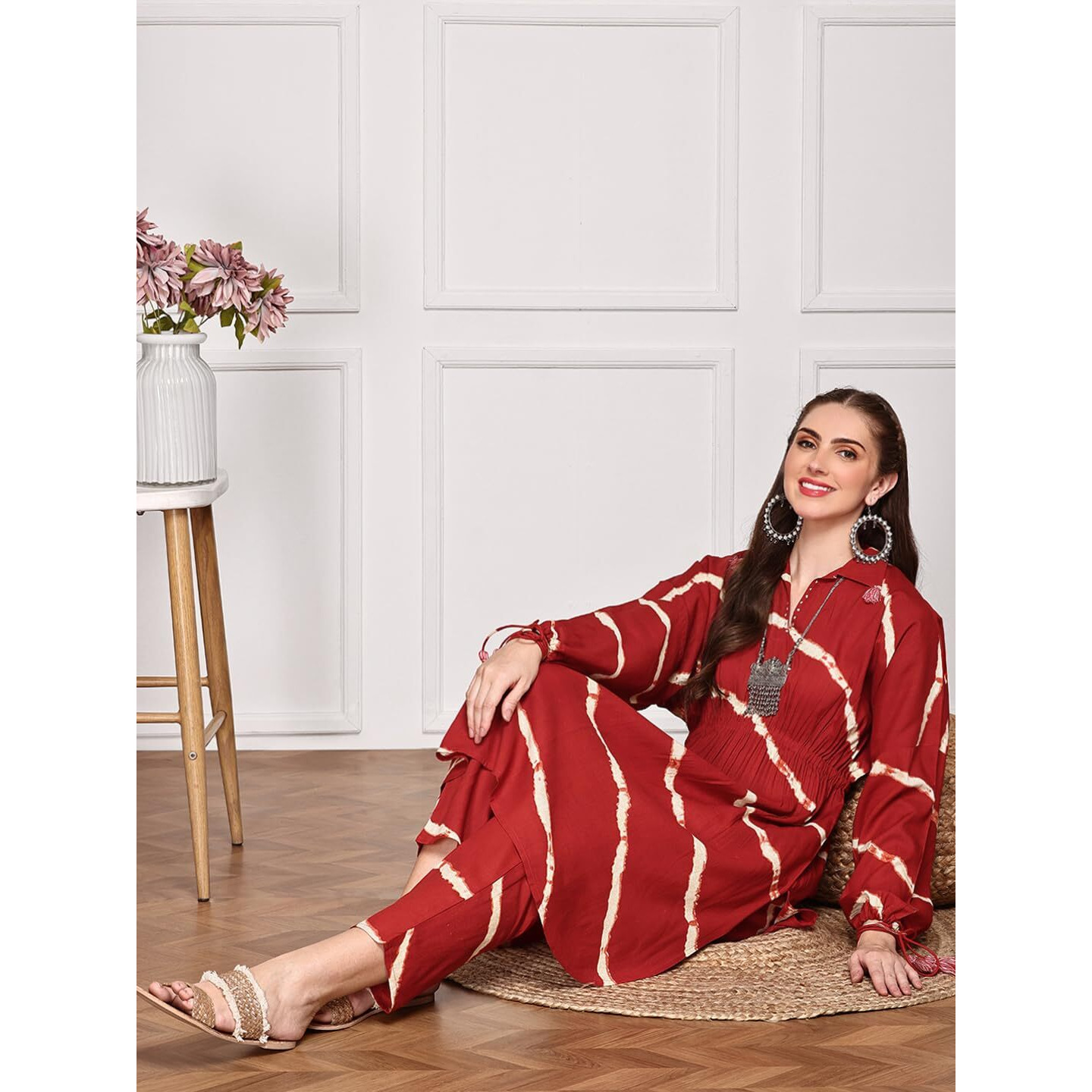 Ishin Women Red 2 Pcs Set (Kurta With Bottom)