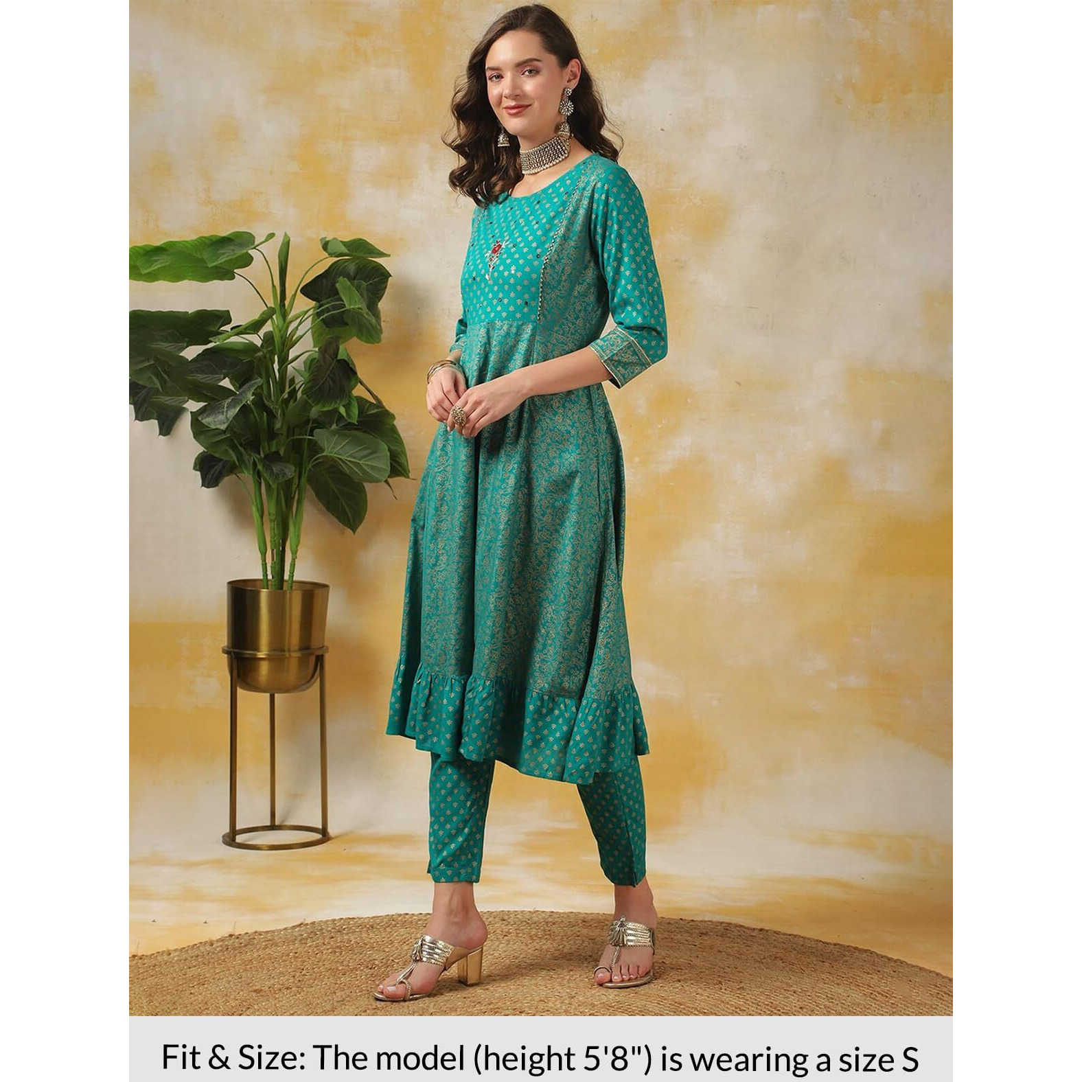 Rangita Turquoise Rayon Printed Anarkali Kurta With Pant | Kurta Set For Women_3Xl