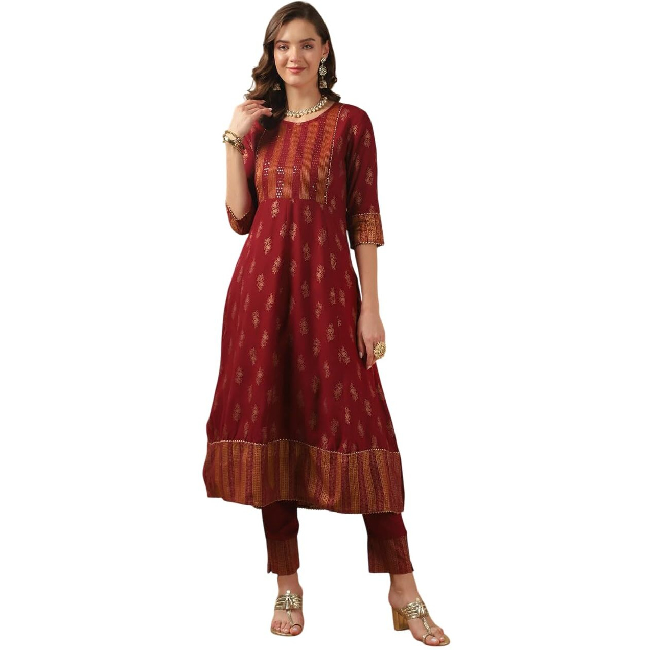 Rangita Maroon Rayon Embroidered Anarkali Kurta With Pant | Kurta Set For Women_Xl