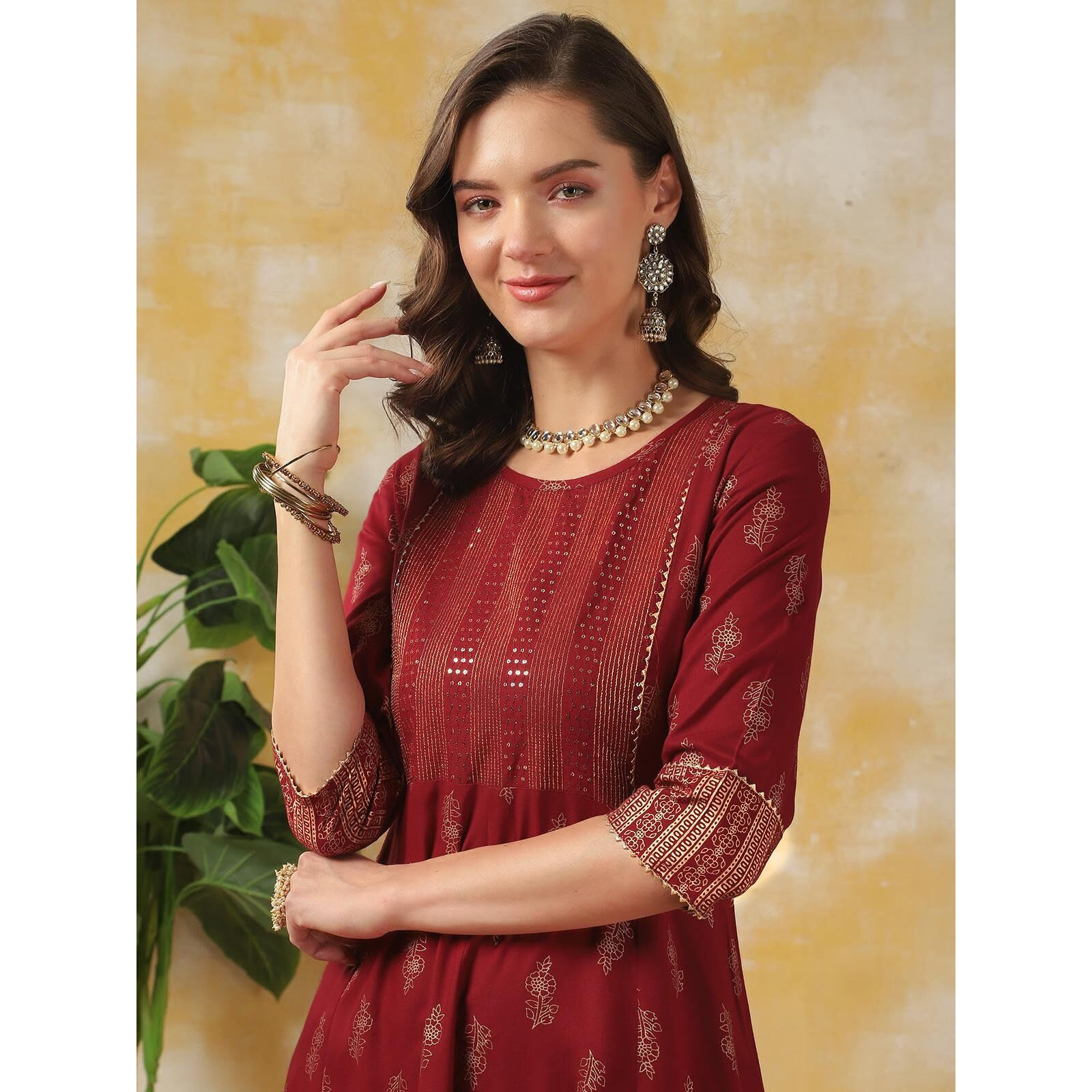 Rangita Maroon Rayon Embroidered Anarkali Kurta With Pant | Kurta Set For Women_Xl