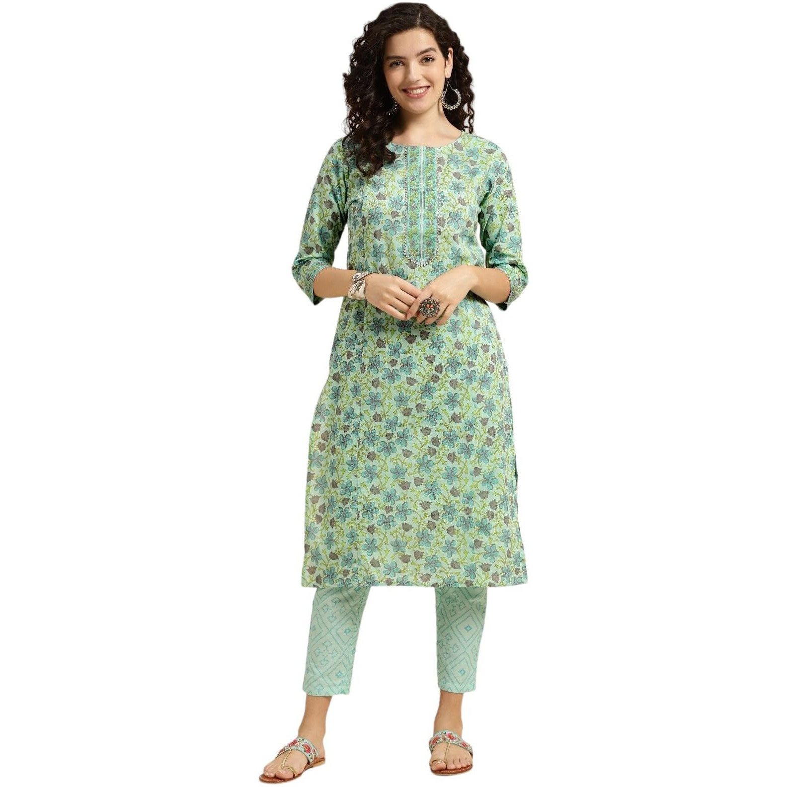 Rangita Green Cotton Printed Straight Kurta With Pant | Kurta Set For Women_Xl