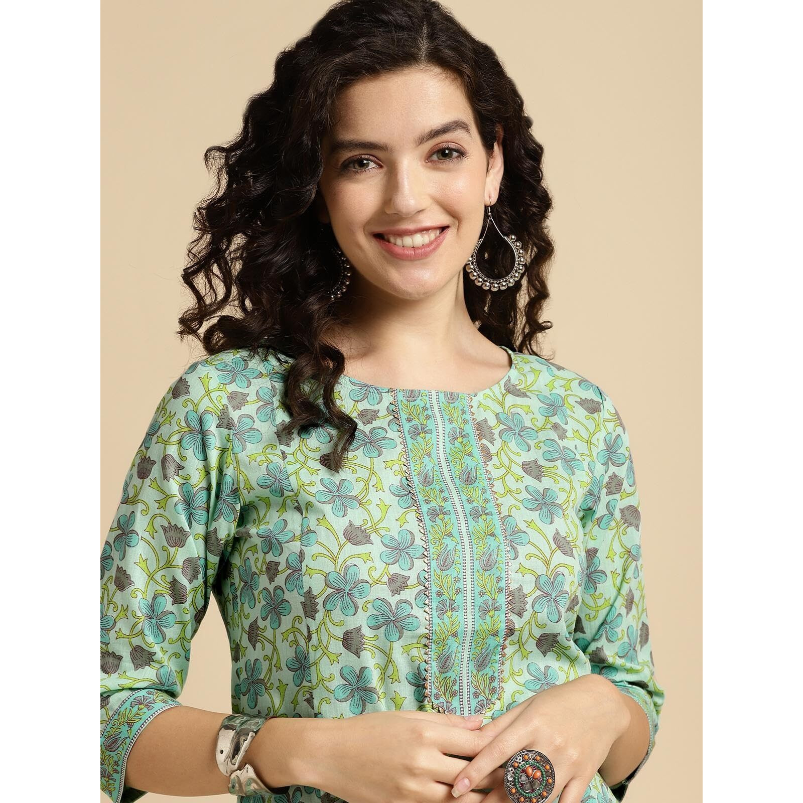 Rangita Green Cotton Printed Straight Kurta With Pant | Kurta Set For Women_Xl