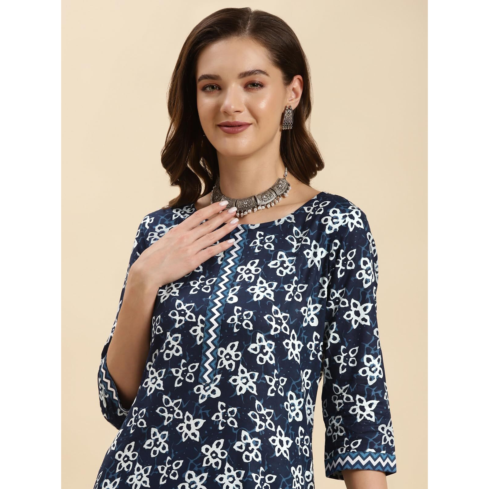 Rangita Navy Blue Cotton Printed Straight Kurta With Pant | Kurta Set For Women_3Xl