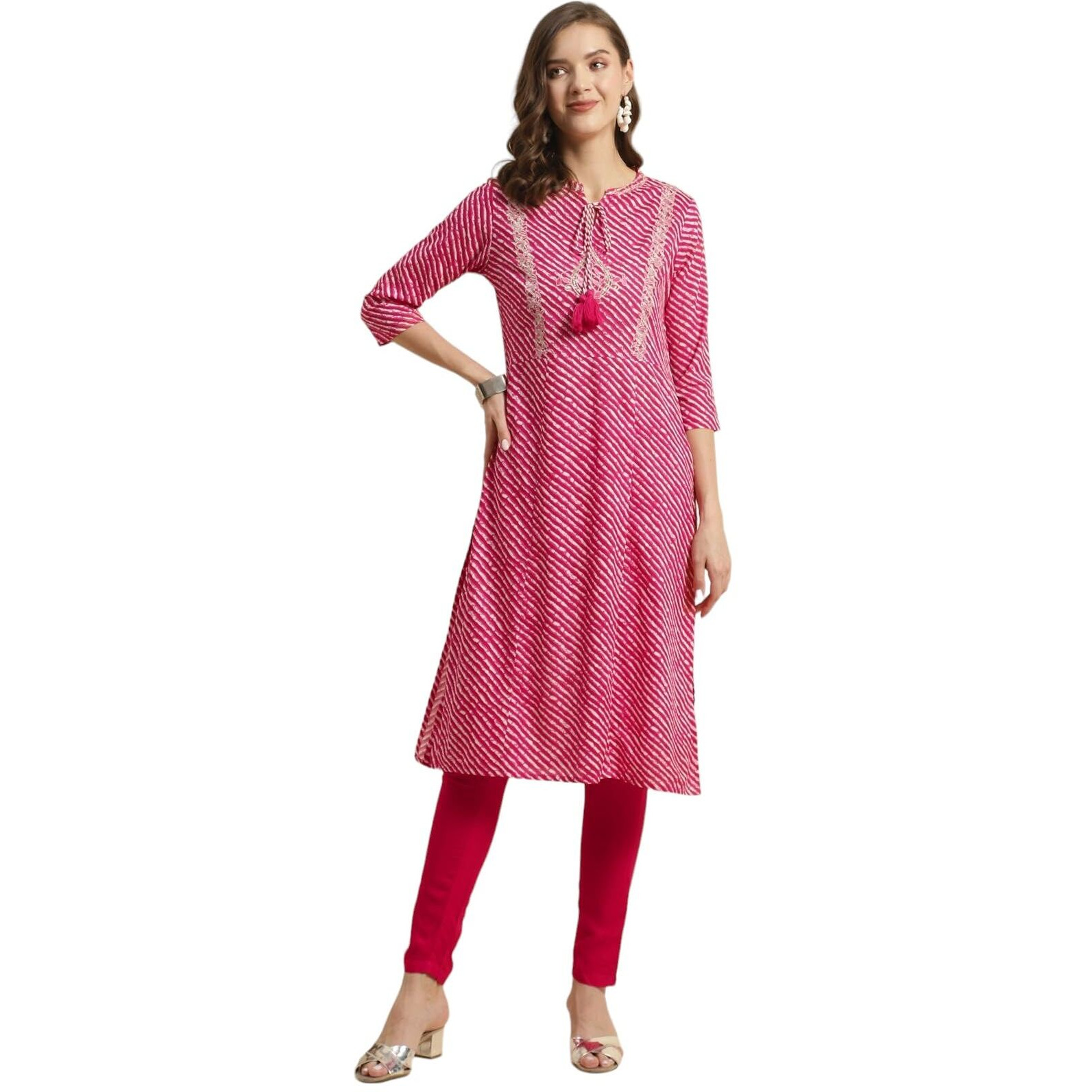 Rangita Pink Rayon Printed Straight Kurta With Pant | Kurta Set For Women_L