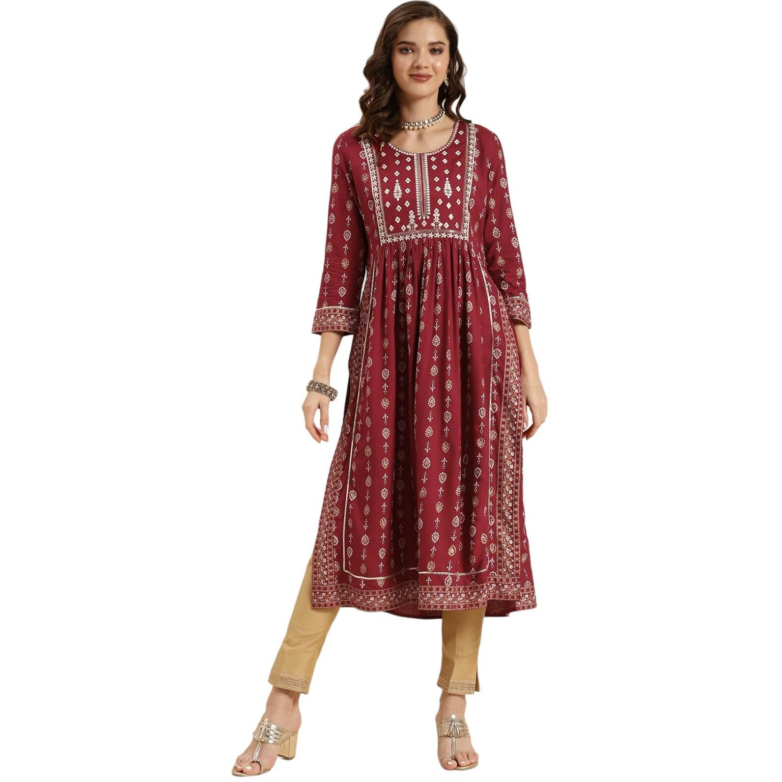Rangita Maroon Rayon Calf Length Embroidered Nayra Kurti For Women | Kurta For Women_M