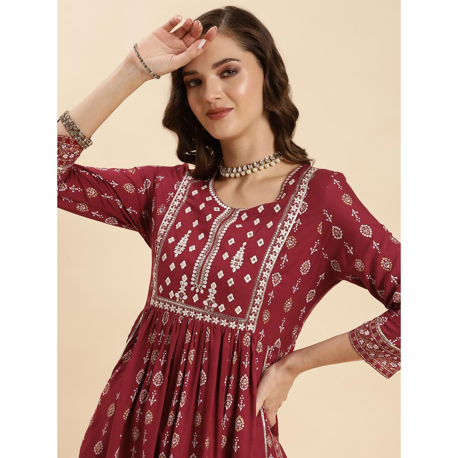 Rangita Maroon Rayon Calf Length Embroidered Nayra Kurti For Women | Kurta For Women_M