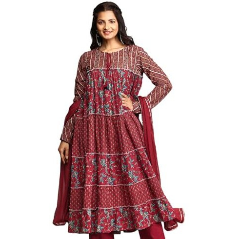 Ishin Layered Tie-Up Cotton Kurta With Solid Pants And Chiffon Dupatta | Kurta Set For Women | Kurta With Trousers And Dupatta