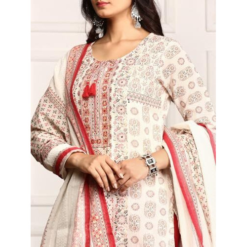 Ishin Embellished Ethnic Motifs Printed Tie Up Kurta With Pants And Printed Dupatta | Kurta Set For Women | Kurta With Trousers And Dupatta