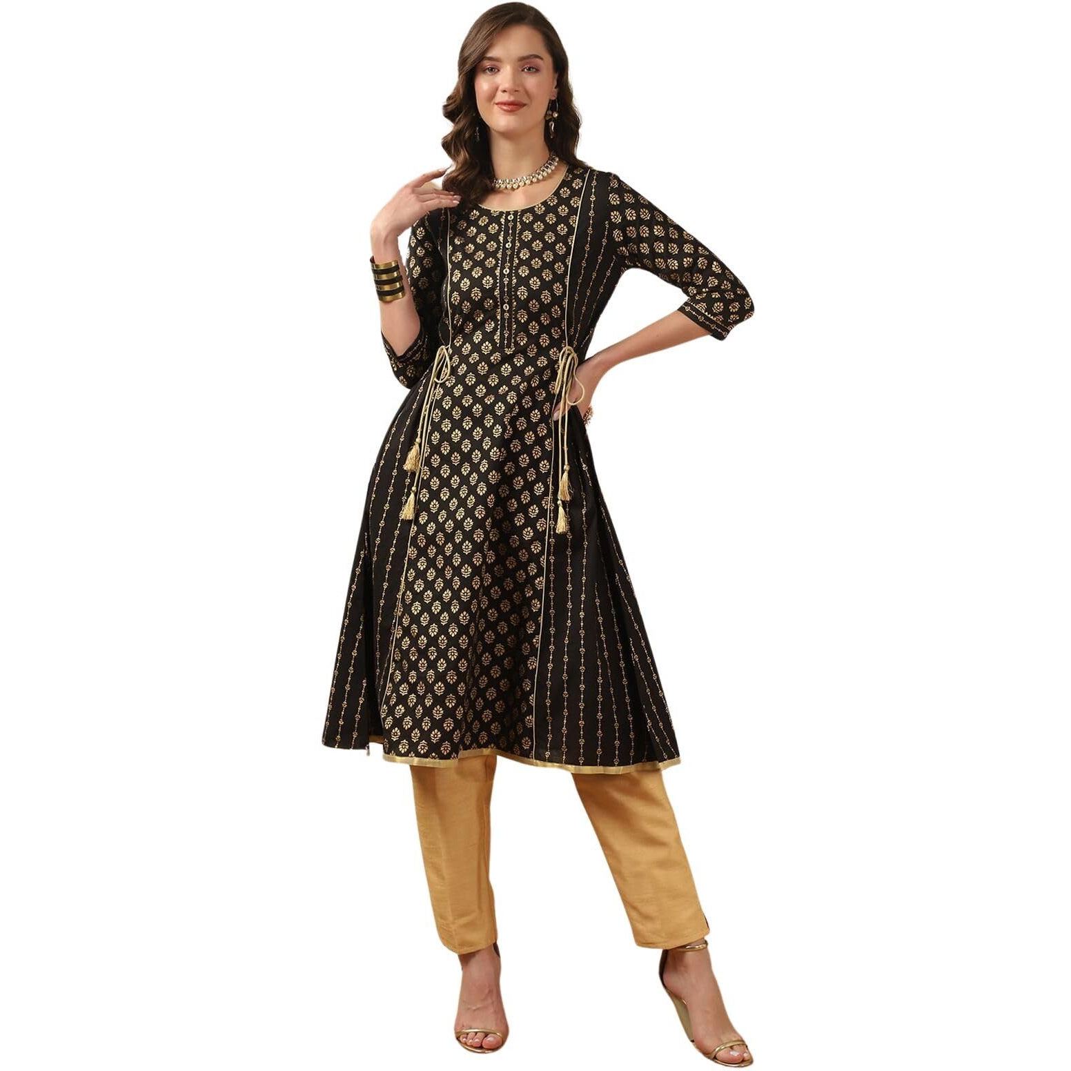 Rangita Black Rayon Calf Length Printed A-Line Kurti For Women | Kurta For Women_2Xl