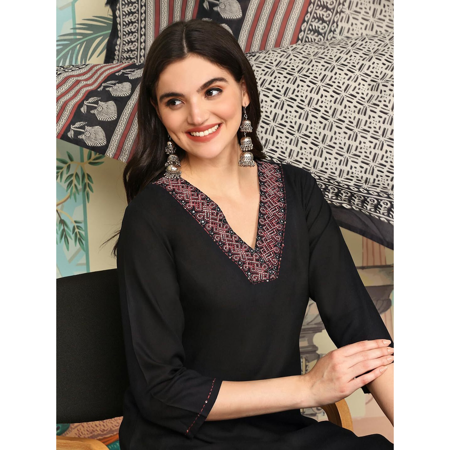 Ishin V-Neck Yoke Design Regular Mirror Work A-Line Kurta With Palazzos & Dupatta | Kurta Set For Women | Kurta With Trousers And Dupatta