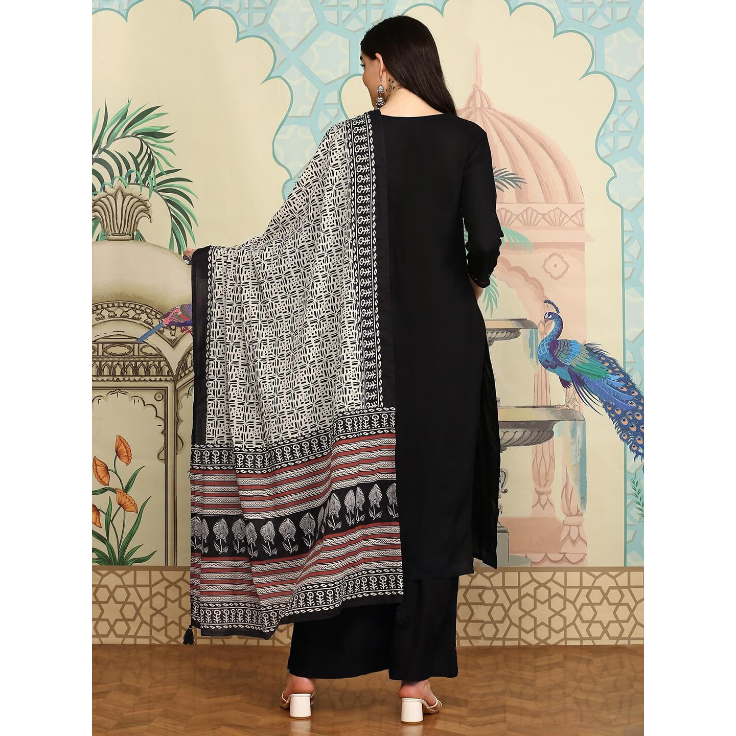 Ishin V-Neck Yoke Design Regular Mirror Work A-Line Kurta With Palazzos & Dupatta | Kurta Set For Women | Kurta With Trousers And Dupatta