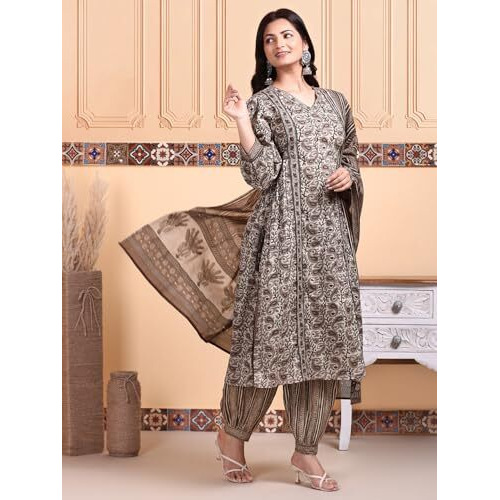 Ishin Kalamkari Printed Kurta With Trouser & Dupatta | Kurta Set For Women | Kurta With Trousers And Dupatta