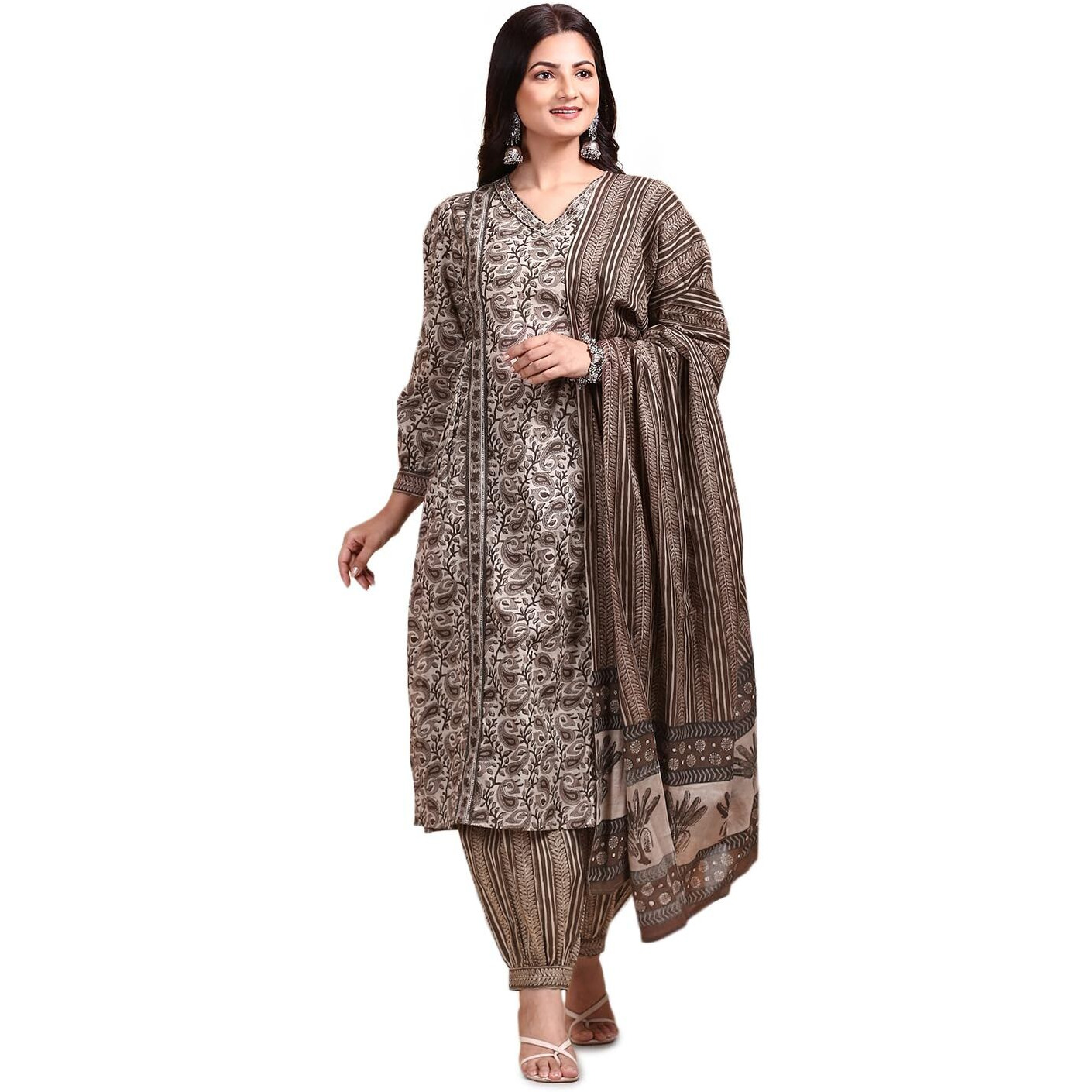 Ishin Kalamkari Printed Kurta With Trouser & Dupatta | Kurta Set For Women | Kurta With Trousers And Dupatta