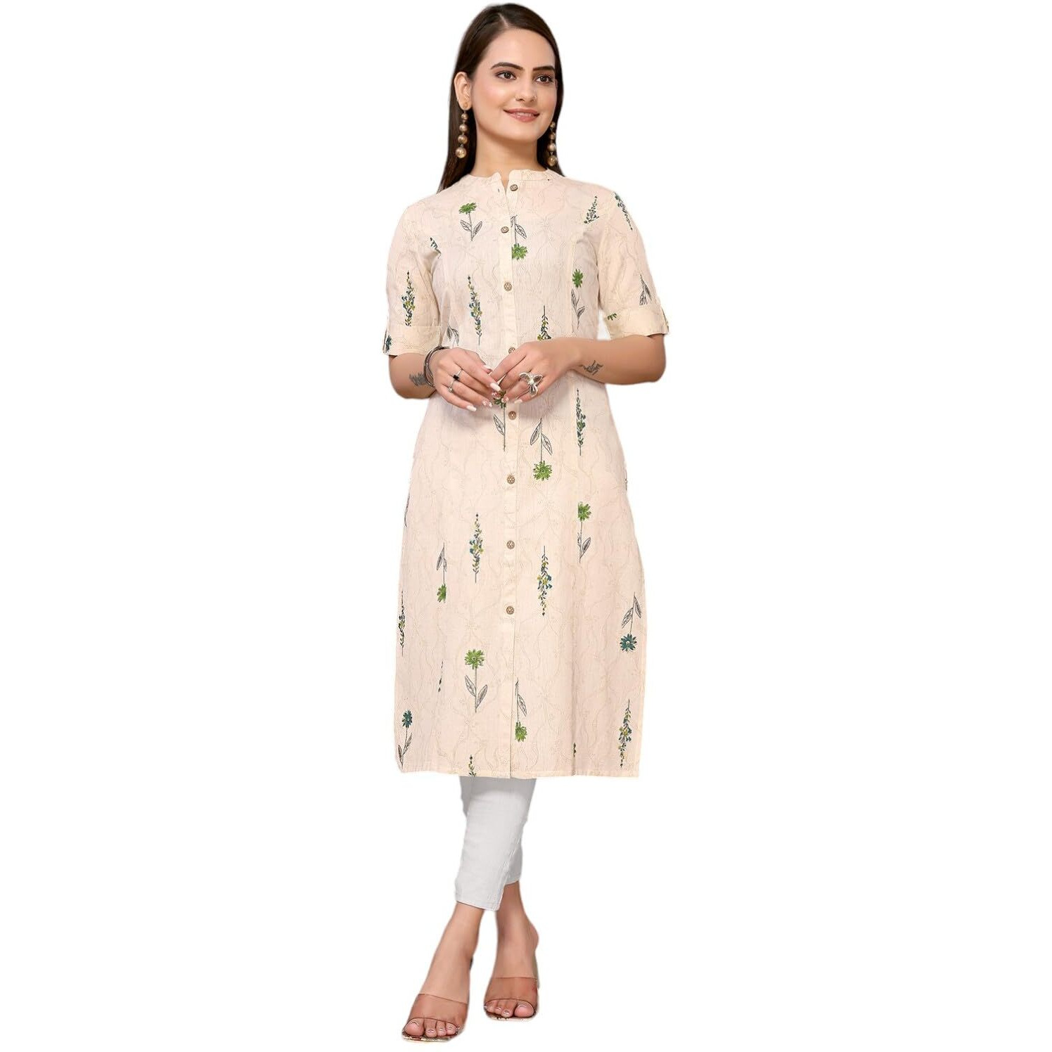 Rangita Green Cotton Flex Calf Length Printed A-Line Kurti For Women | Kurta For Women_2Xl