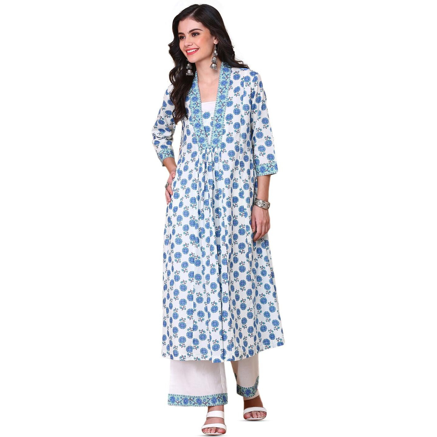 Ishin Women White Cotton 60X60 Kurta Set Without Duppatta
