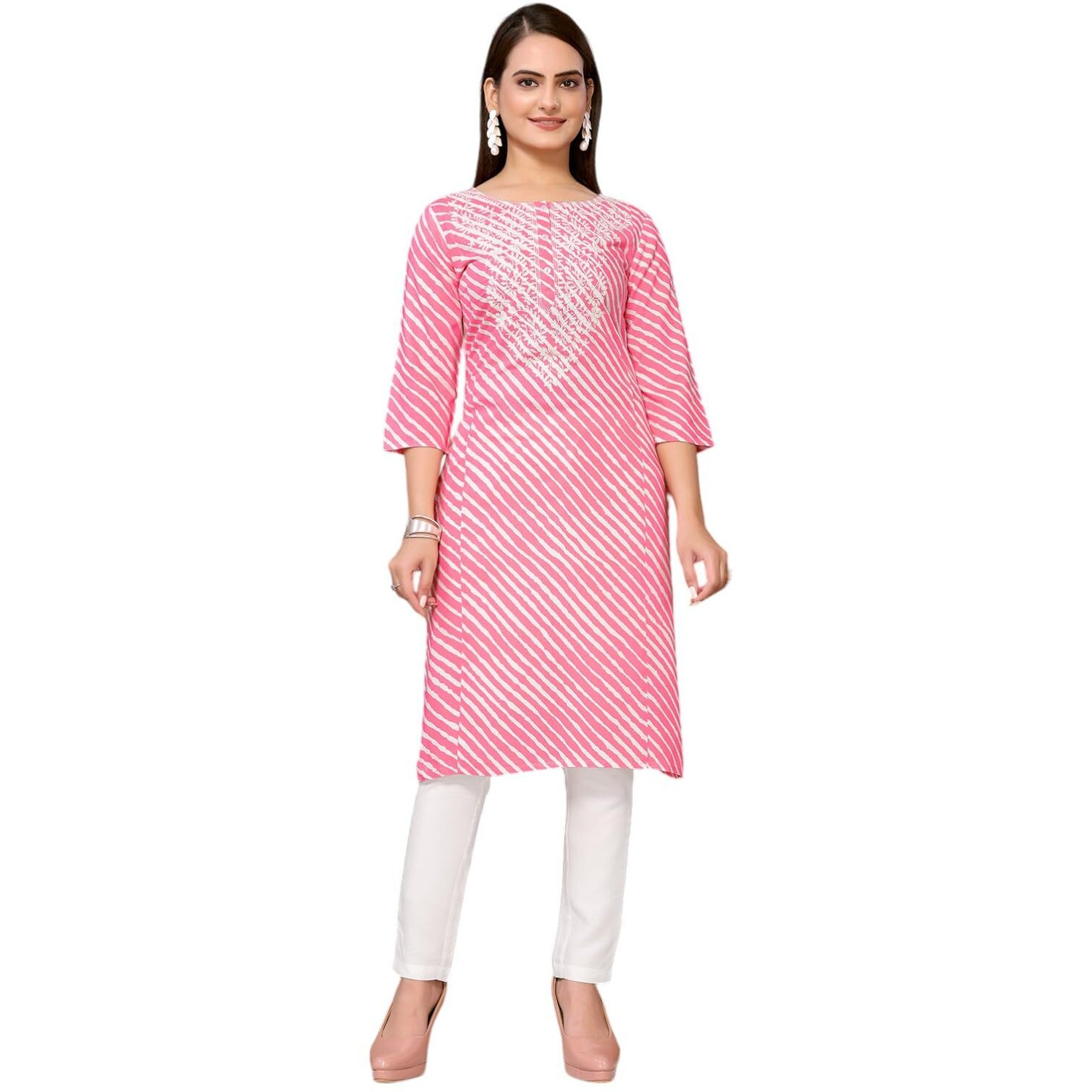 Rangita Pink Rayon Embroidered A-Line Kurta With Pant | Kurta Set For Women_L