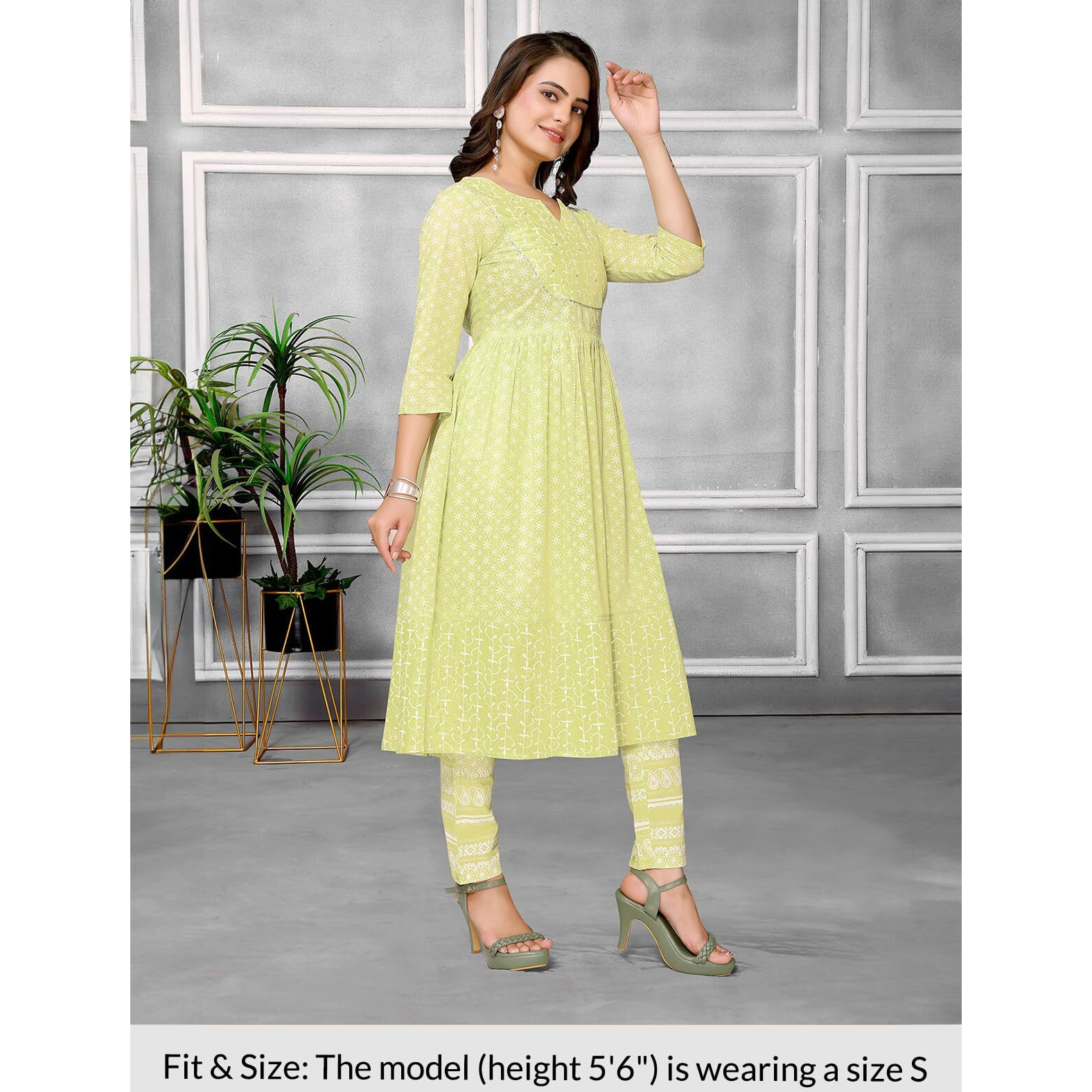 Rangita Lime Green Cotton Embroidered Anarkali Kurta With Pant | Kurta Set For Women_Xl