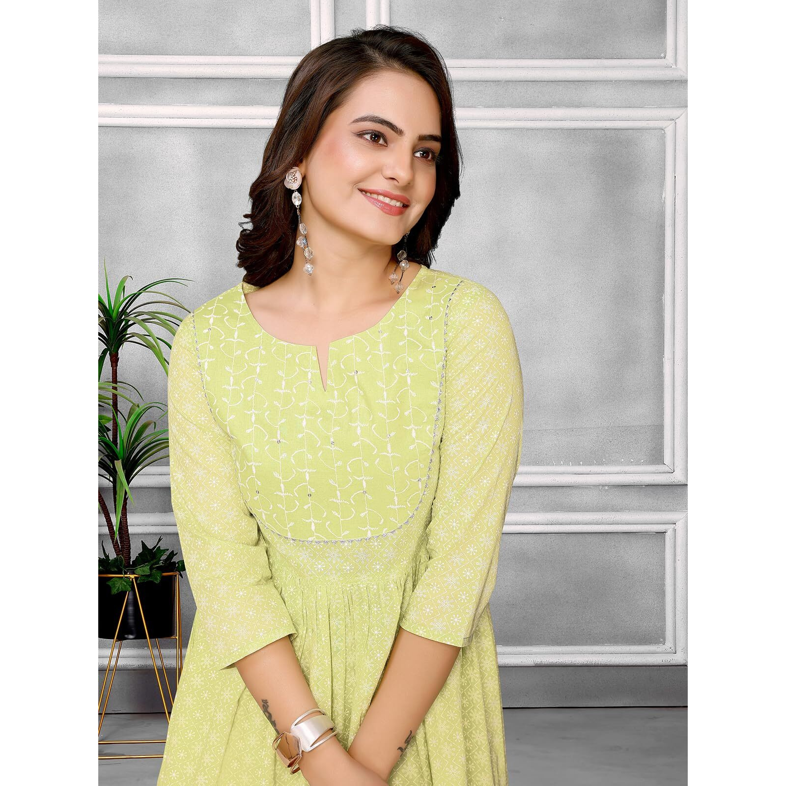 Rangita Lime Green Cotton Embroidered Anarkali Kurta With Pant | Kurta Set For Women_2Xl