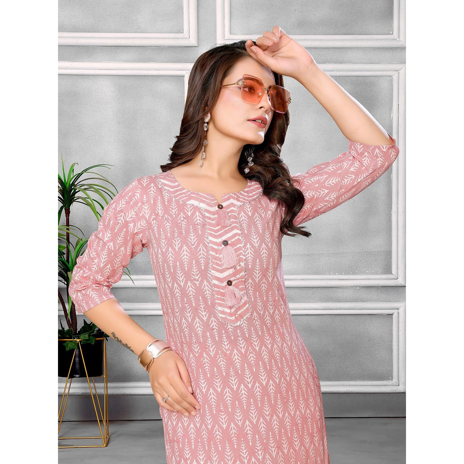 Rangita Peach Cotton Printed Straight Kurta With Pant | Kurta Set For Women_Xl