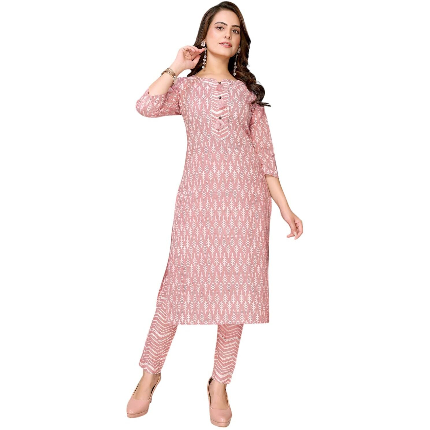Rangita Peach Cotton Printed Straight Kurta With Pant | Kurta Set For Women_2Xl
