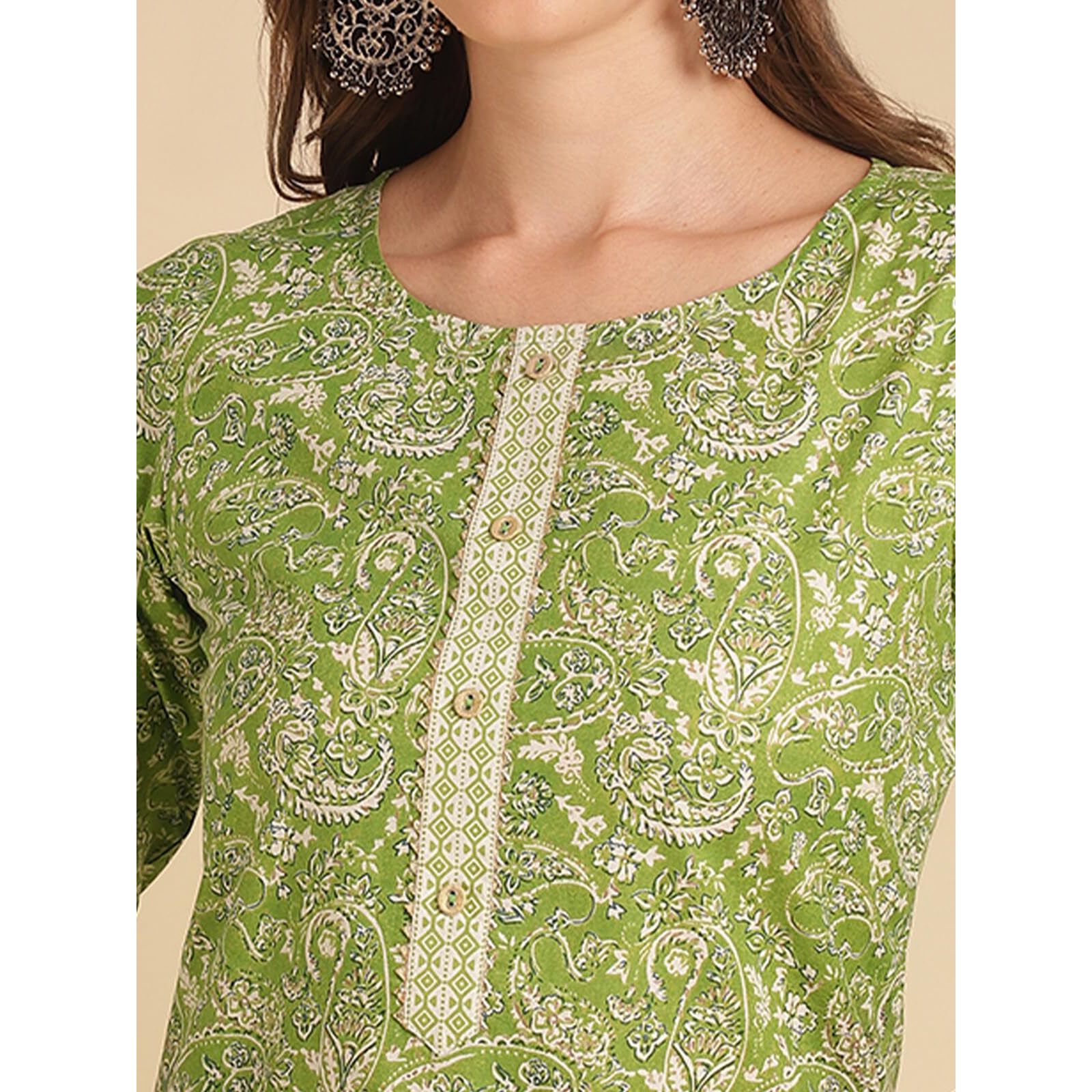 Rangita Green Cotton Printed Straight Kurta With Pant | Kurta Set For Women_M