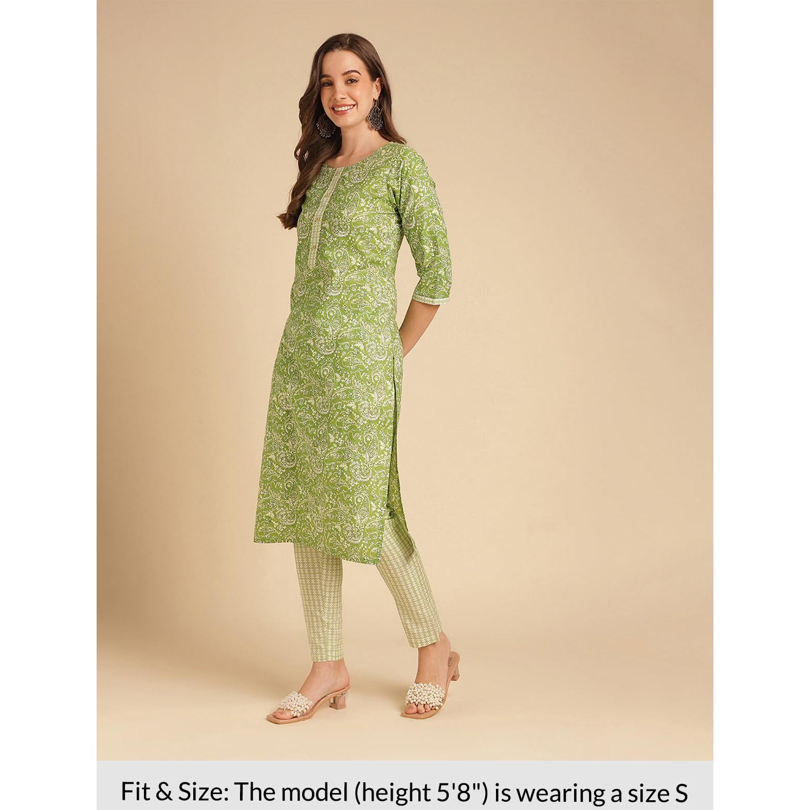 Rangita Green Cotton Printed Straight Kurta With Pant | Kurta Set For Women_M