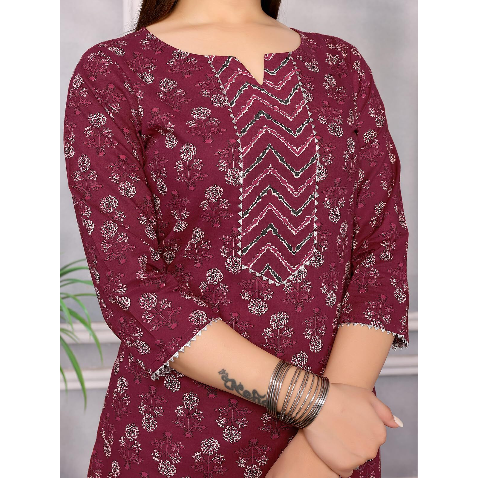 Rangita Maroon Cotton Printed Straight Kurta With Pant | Kurta Set For Women_3Xl