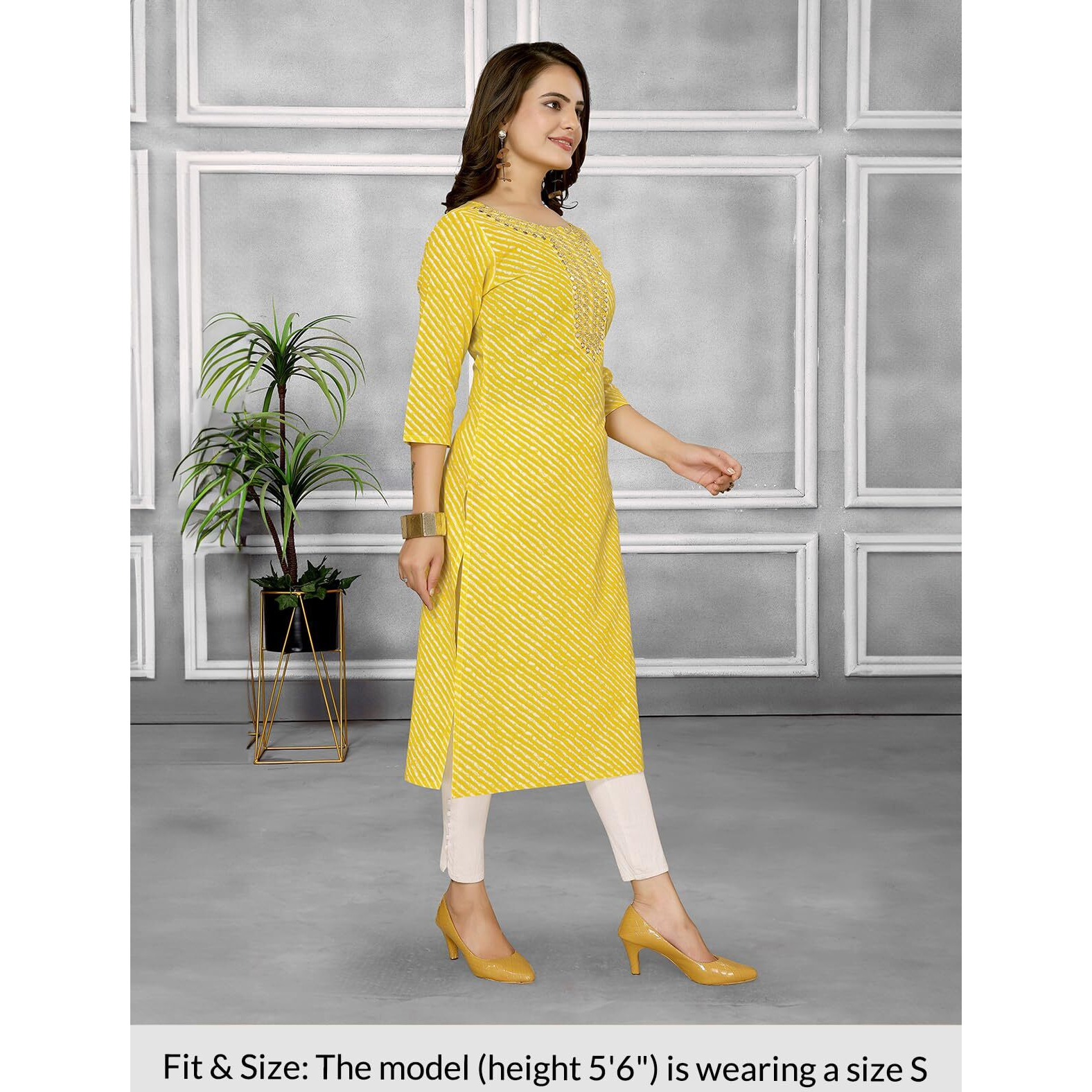 Rangita Yellow Cotton Embroidered Straight Kurta With Pant | Kurta Set For Women_L